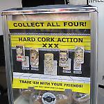 Vending machine display card promotes artistic corks.