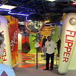 Guests entered the National Pinball Museum between giant flippers.