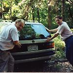 My father and I close the Passat's cargo door with the AMI G-80 jukebox inside.