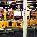 Williams Taxi pinball machines undergo test and burn-in before shipment.