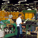 Assembling legs at Williams Pinball Factory