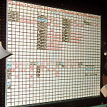 Parts production tracking board for Taxi at Williams Pinball Factory